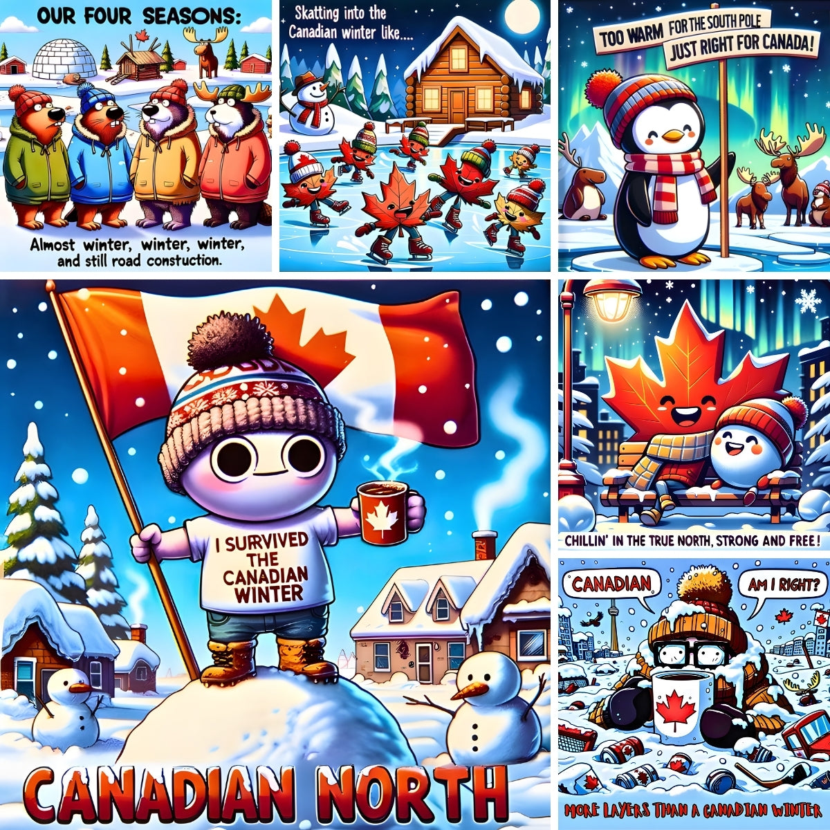 Canadian Winter Fun Series Magnets - 6 Pcs